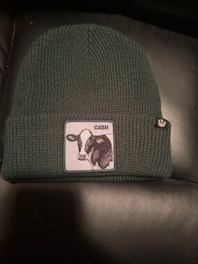 Goorin bros Forest Green Knit Beanie with Cash Cow Patch